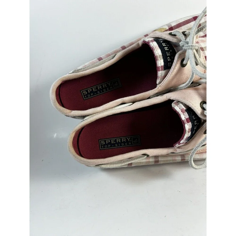 Sperry Topsider Pink Plaid Sneakers Boat Shoes Women’s 9 *flaw